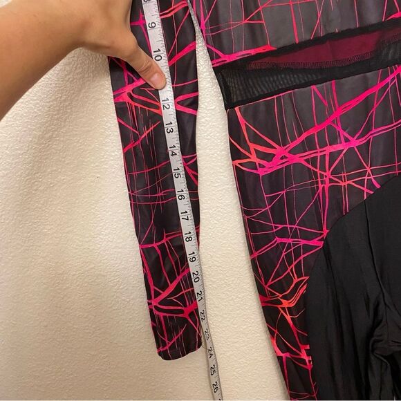 Geometric Dance Costume unitard jumpsuit Black hot pink 24248 Derezzed SA adult - Picture 8 of 11